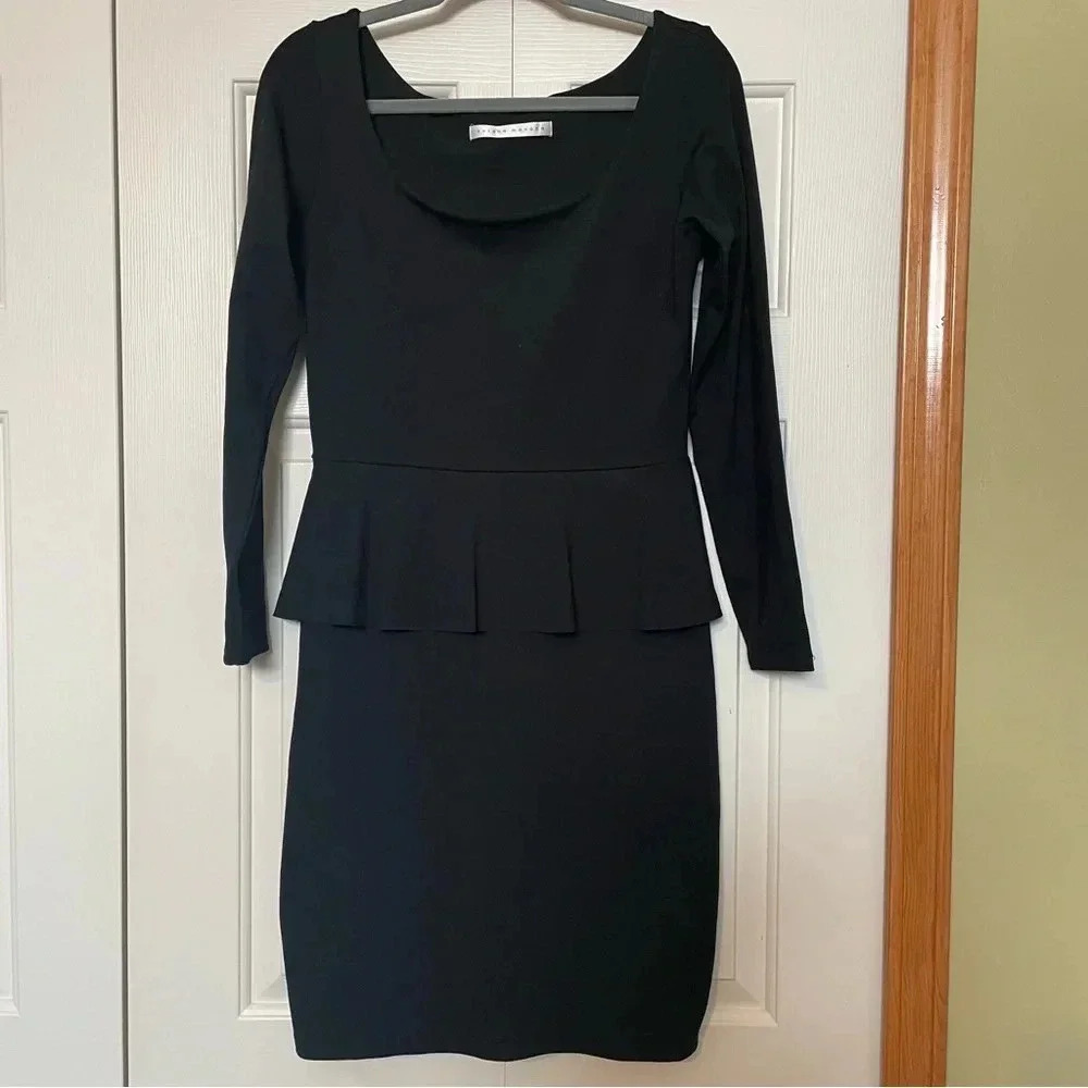 Susana Monaco Black Long Sleeve Peplum‎ Waist Dress
